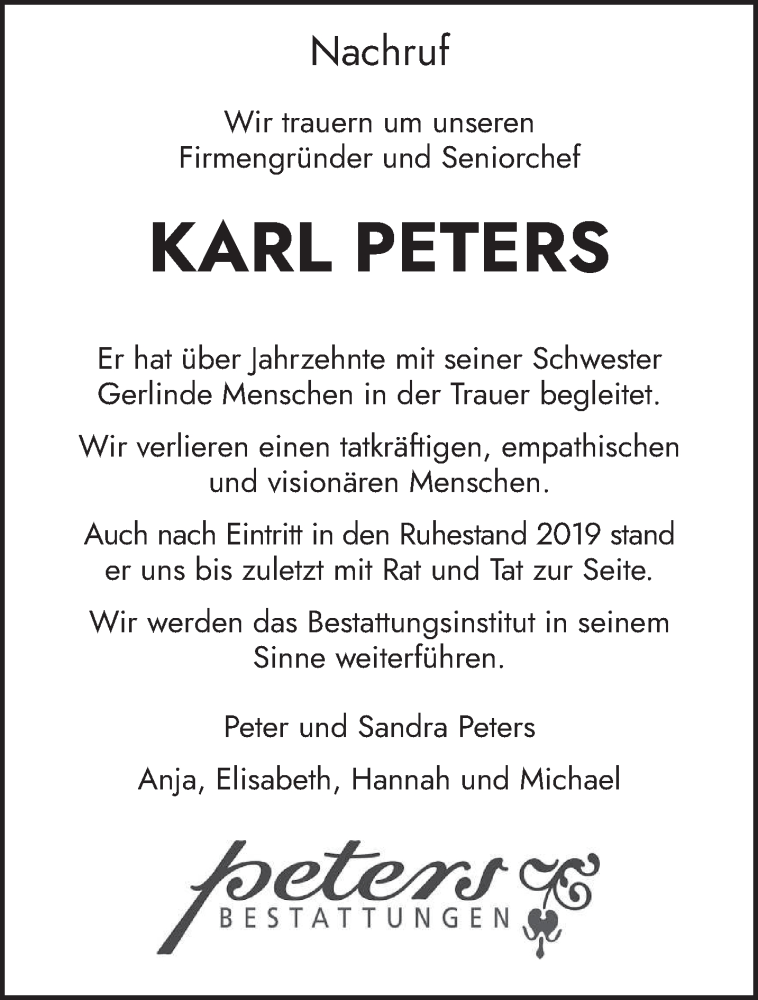  Traueranzeige für Karl Peters vom 13.05.2023 aus trierischer_volksfreund