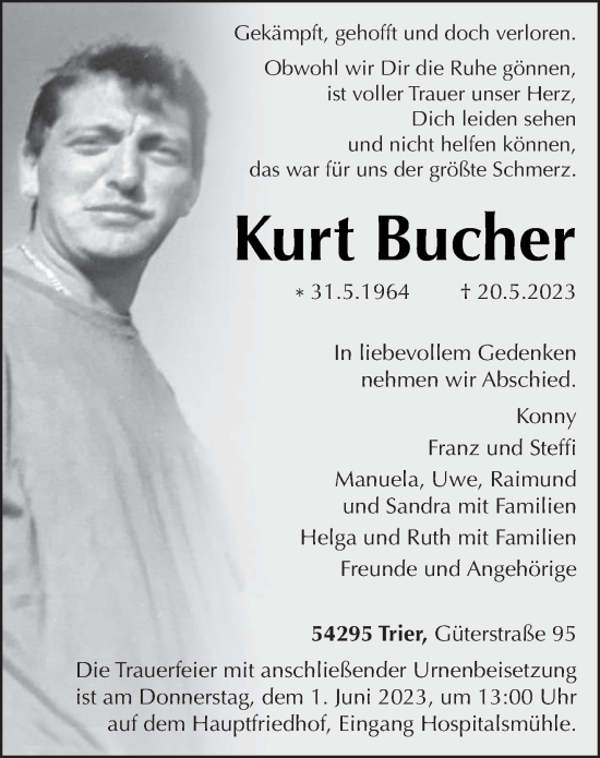 Traueranzeige von Kurt Bucher von trierischer_volksfreund