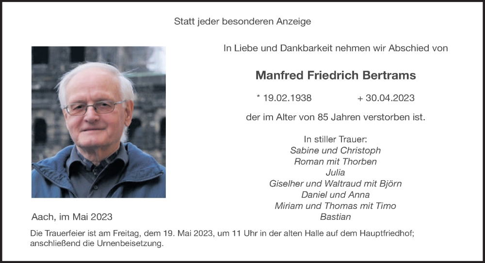  Traueranzeige für Manfred Friedrich Bertrams vom 13.05.2023 aus trierischer_volksfreund