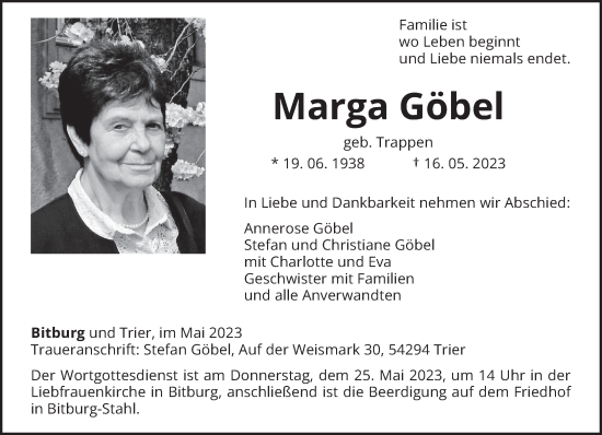 Traueranzeige von Marga Göbel von trierischer_volksfreund