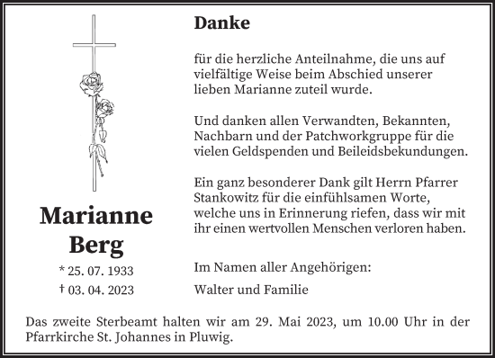 Traueranzeige von Marianne Berg von trierischer_volksfreund