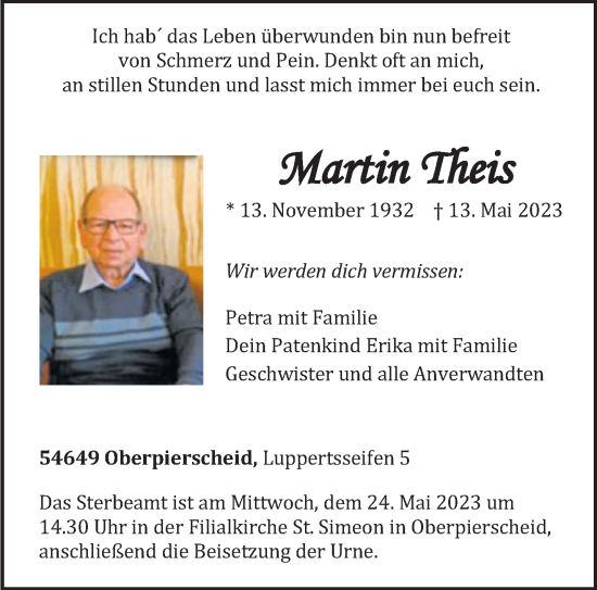 Traueranzeige von Martin Theis von trierischer_volksfreund