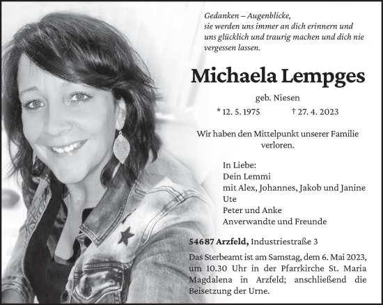 Traueranzeige von Michaela Lempges von trierischer_volksfreund