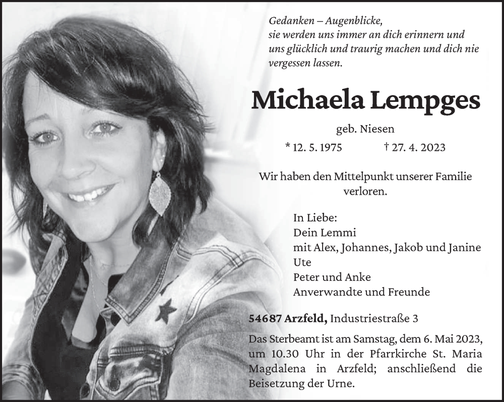  Traueranzeige für Michaela Lempges vom 03.05.2023 aus trierischer_volksfreund