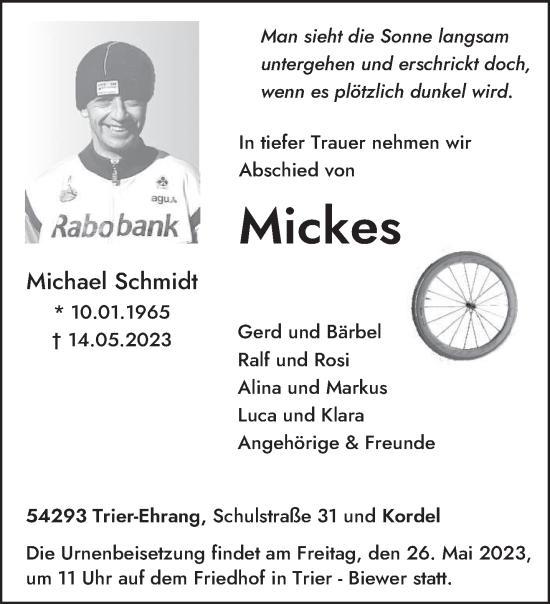 Traueranzeige von Mickes  von trierischer_volksfreund