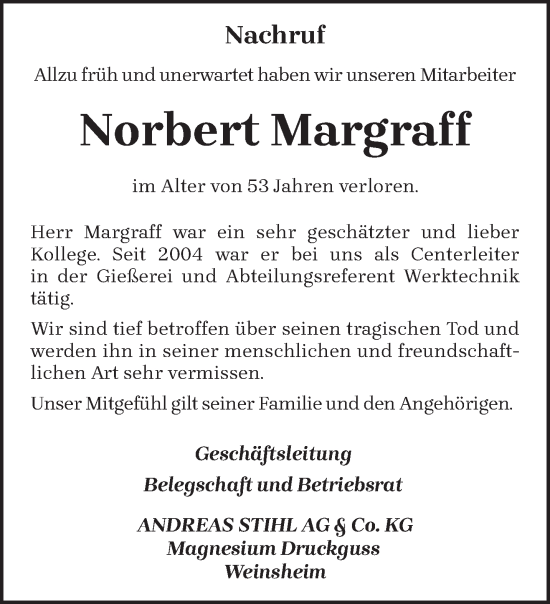 Traueranzeige von Norbert Margraff von trierischer_volksfreund