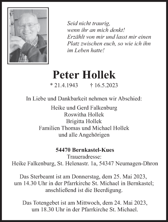 Traueranzeige von Peter Hollek von trierischer_volksfreund