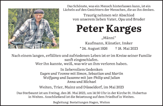 Traueranzeige von Peter Karges von trierischer_volksfreund
