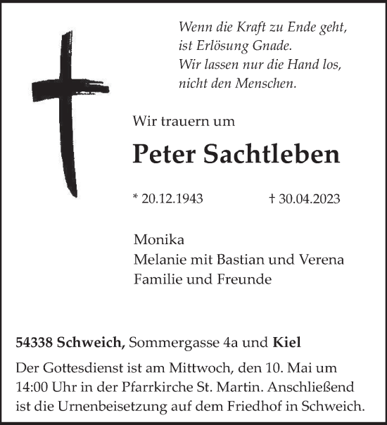 Traueranzeige von Peter Sachtleben von trierischer_volksfreund