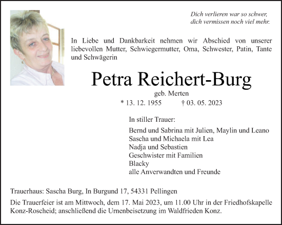 Traueranzeige von Petra Reichert-Burg von trierischer_volksfreund