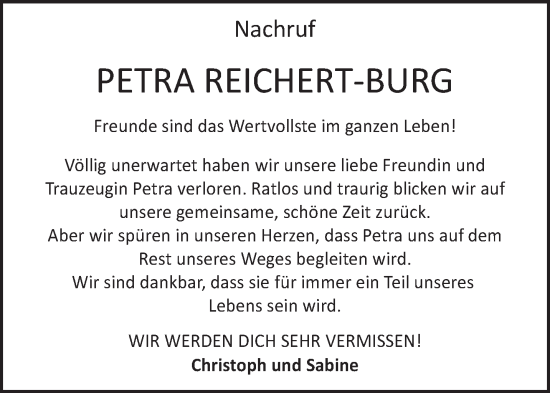 Traueranzeige von Petra Reichert-Burg von trierischer_volksfreund