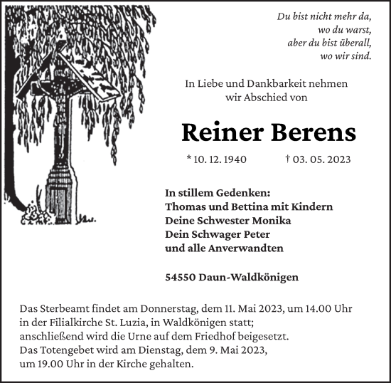 Traueranzeige von Reiner Berens von trierischer_volksfreund