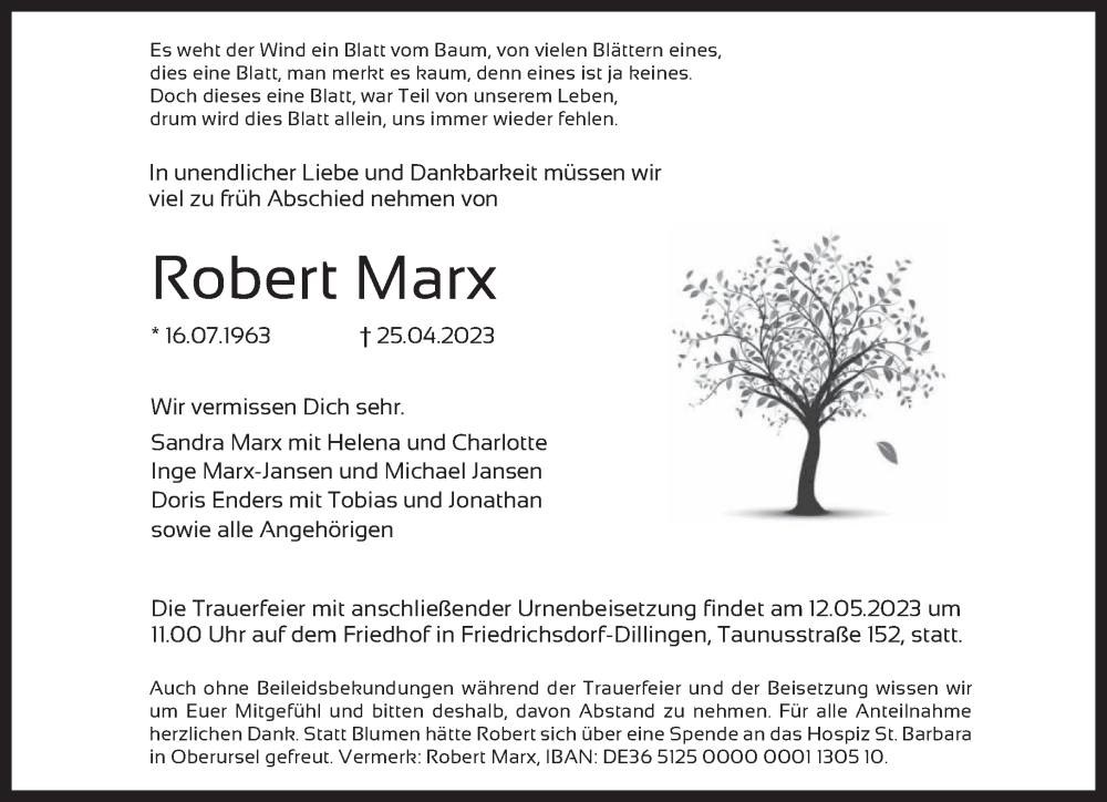  Traueranzeige für Robert Marx vom 06.05.2023 aus trierischer_volksfreund