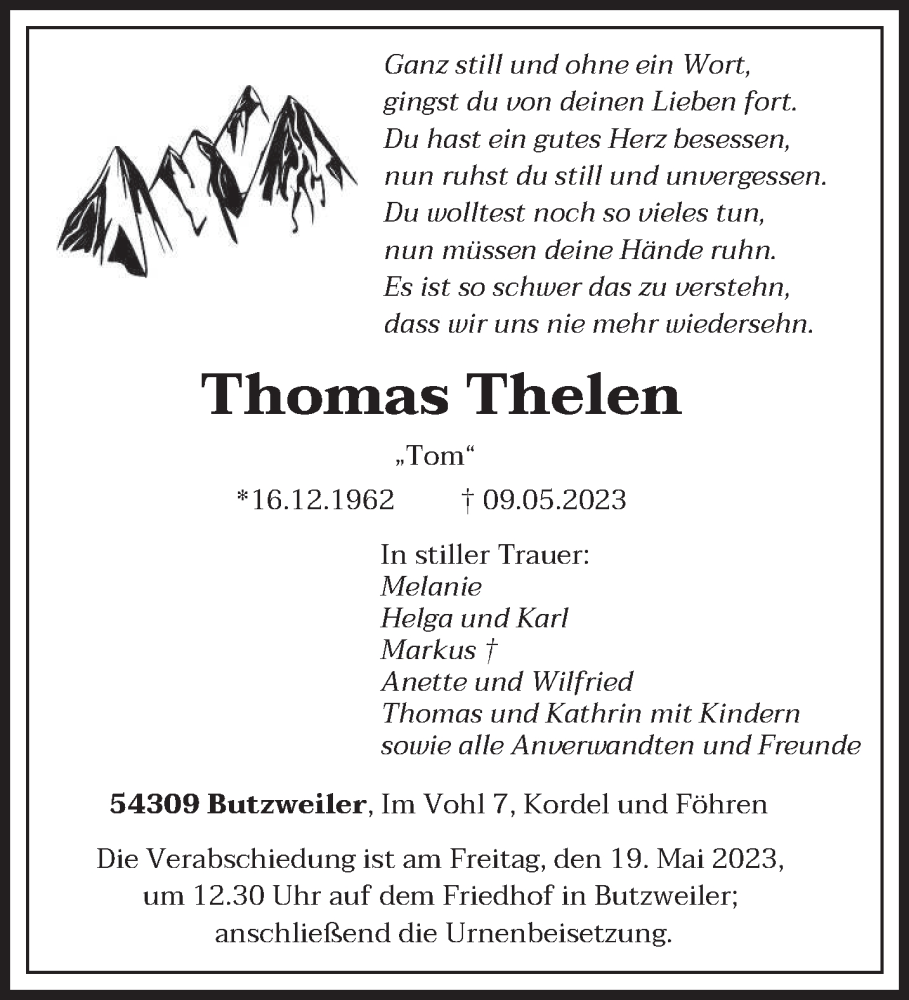  Traueranzeige für Thomas Thelen vom 16.05.2023 aus trierischer_volksfreund