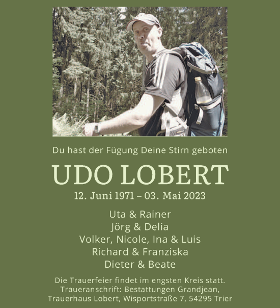 Traueranzeige von Udo Lobert von trierischer_volksfreund