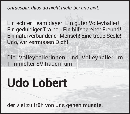 Traueranzeige von Udo Lobert von trierischer_volksfreund