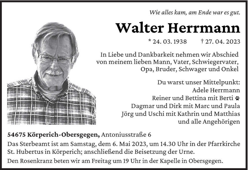  Traueranzeige für Walter Herrmann vom 03.05.2023 aus trierischer_volksfreund