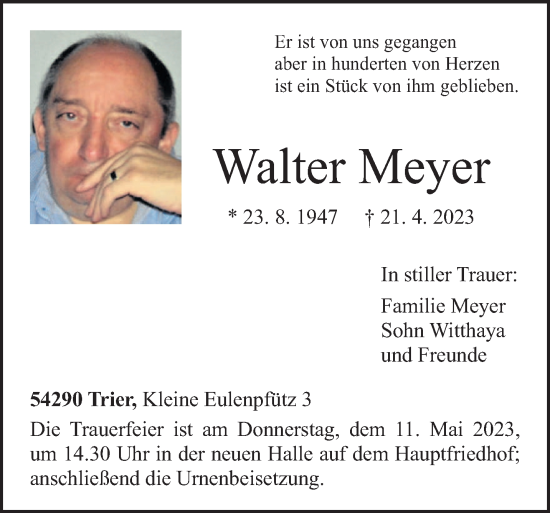 Traueranzeige von Walter Meyer von trierischer_volksfreund