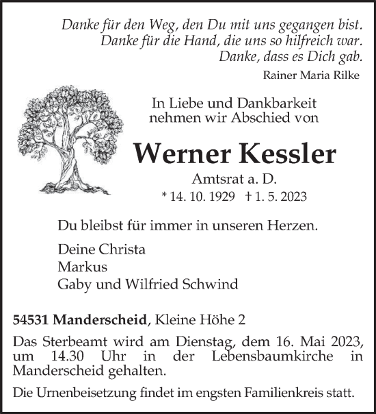 Traueranzeige von Werner Kessler von trierischer_volksfreund