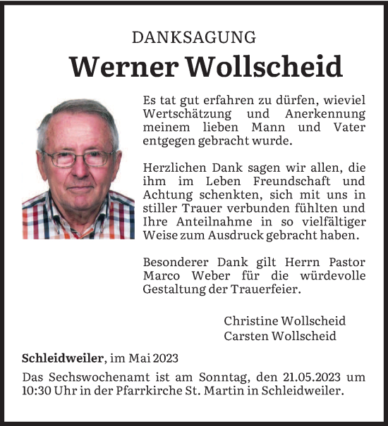 Traueranzeige von Werner Wollscheid von trierischer_volksfreund