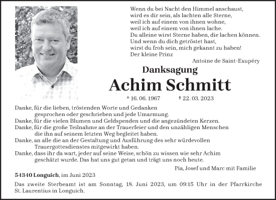 Traueranzeige von Achim Schmitt von trierischer_volksfreund