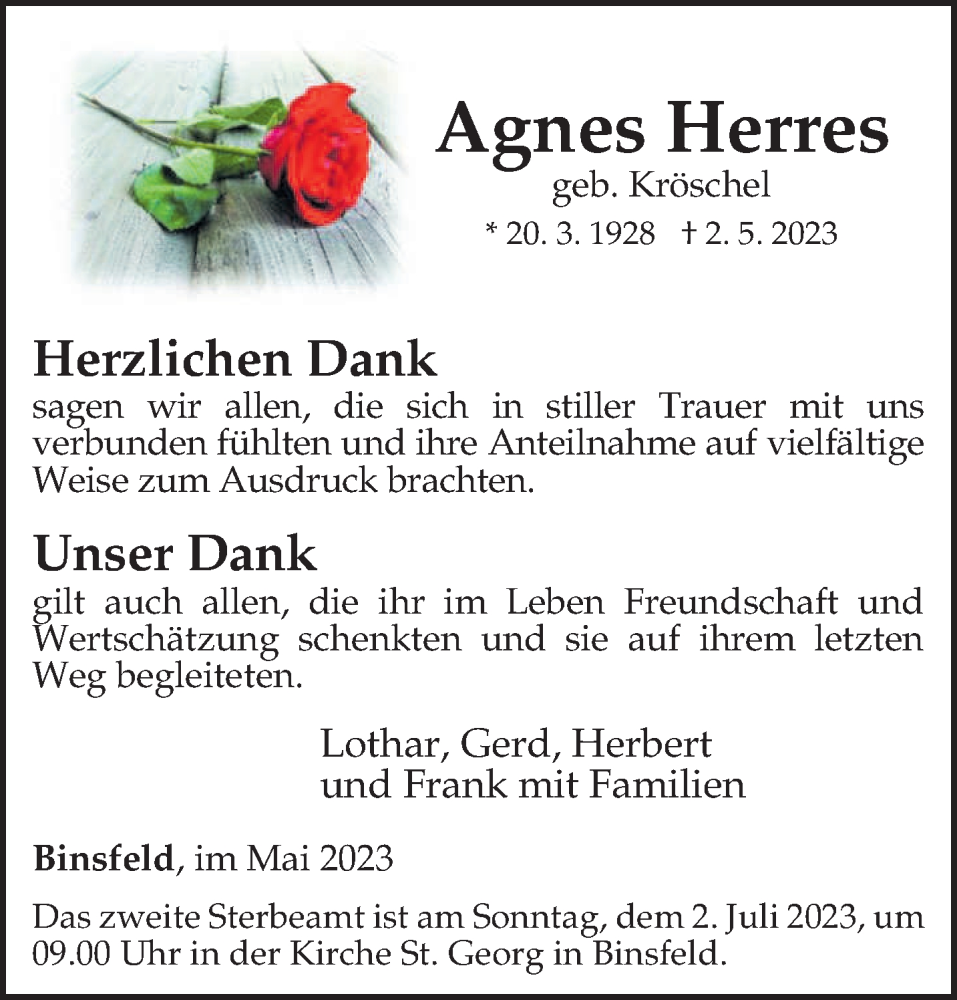  Traueranzeige für Agnes Herres vom 24.06.2023 aus trierischer_volksfreund