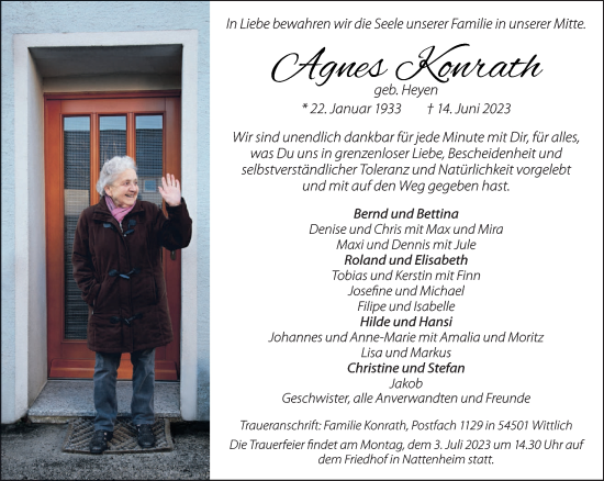 Traueranzeige von Agnes Konrath von trierischer_volksfreund