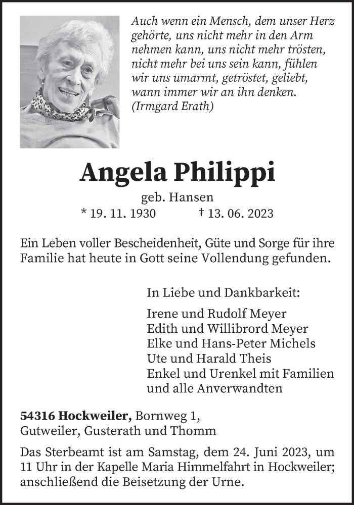  Traueranzeige für Angela Philippi vom 21.06.2023 aus trierischer_volksfreund