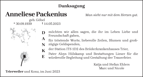 Traueranzeige von Anneliese Packenius von trierischer_volksfreund