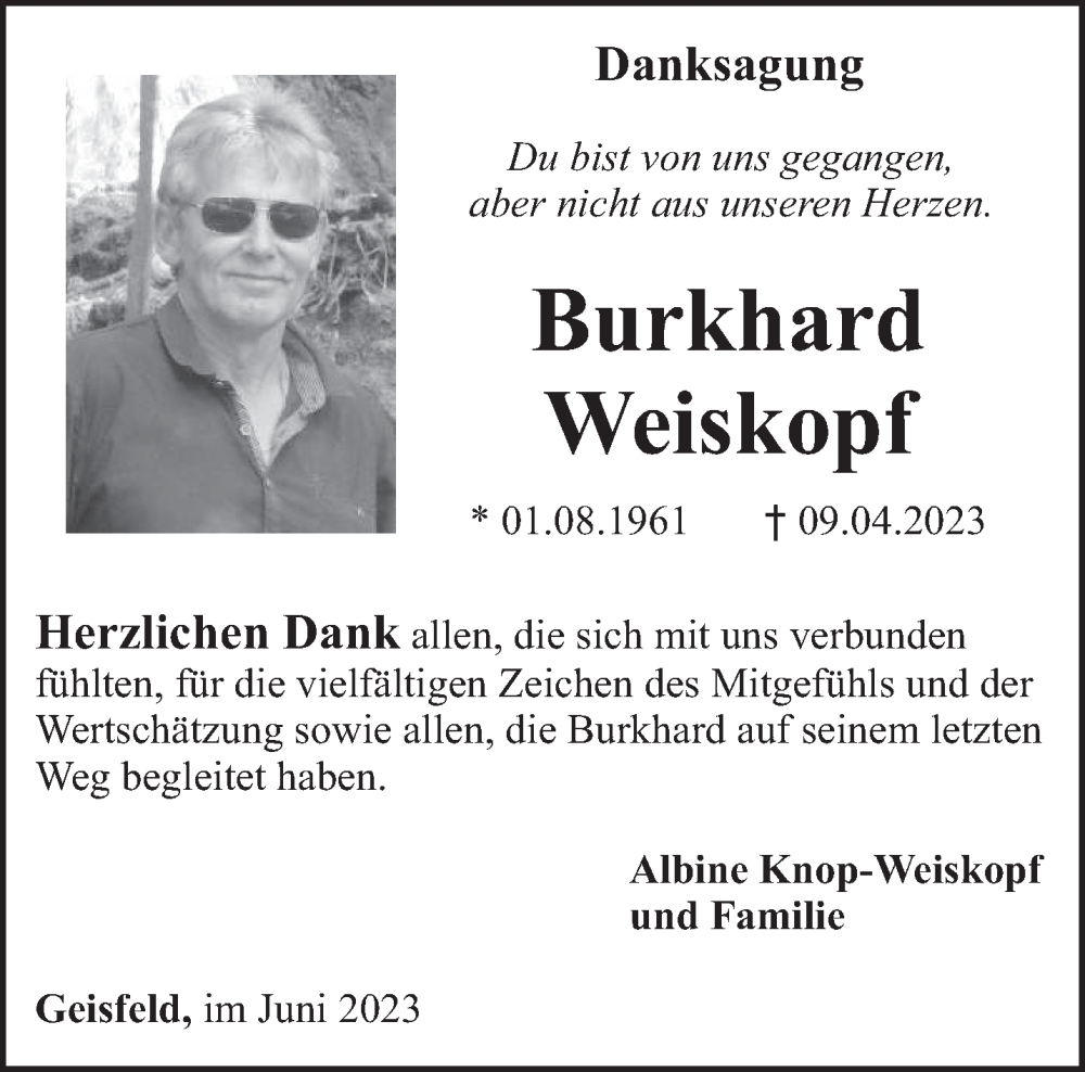  Traueranzeige für Burkhard Weiskopf vom 10.06.2023 aus trierischer_volksfreund