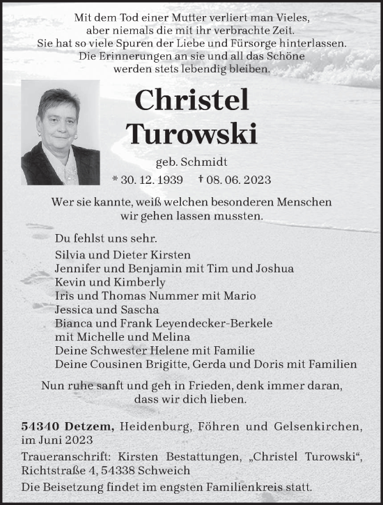Traueranzeige von Christel Turowski von trierischer_volksfreund