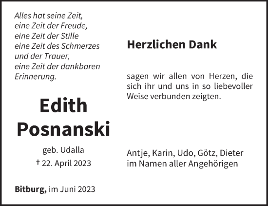 Traueranzeige von Edith Posnanski von trierischer_volksfreund