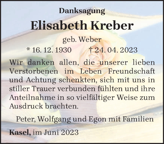 Traueranzeige von Elisabeth Kreber von trierischer_volksfreund