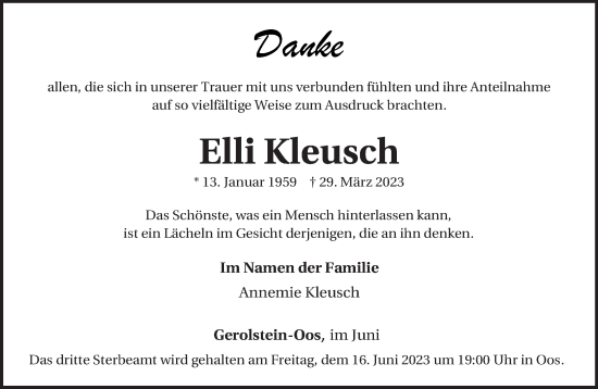 Traueranzeige von Elli Kleusch von trierischer_volksfreund