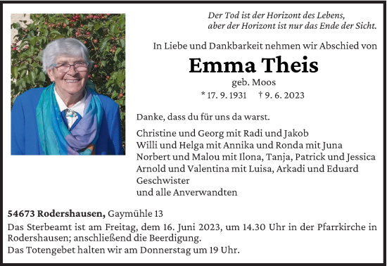 Traueranzeige von Emma Theis von trierischer_volksfreund