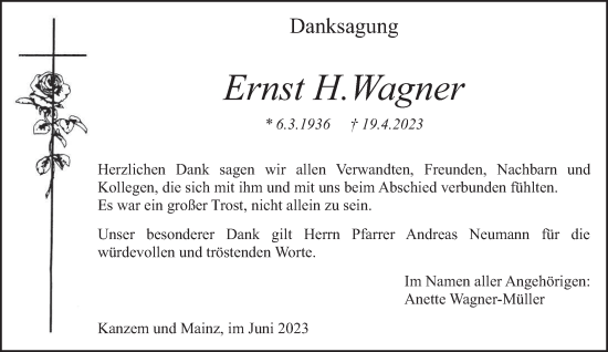Traueranzeige von Ernst H.Wagner von trierischer_volksfreund