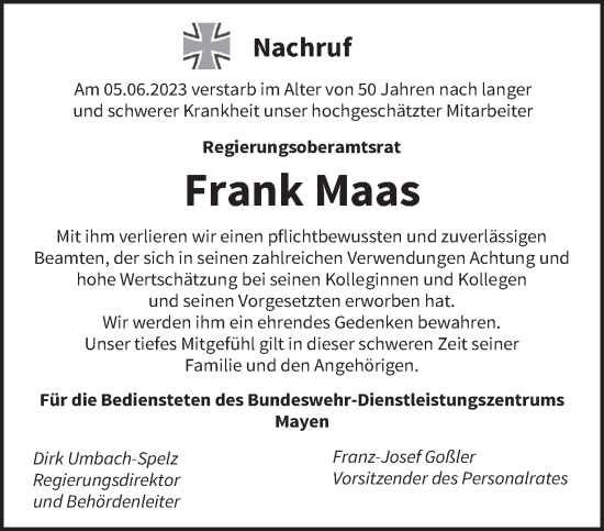 Traueranzeige von Frank Maas von trierischer_volksfreund