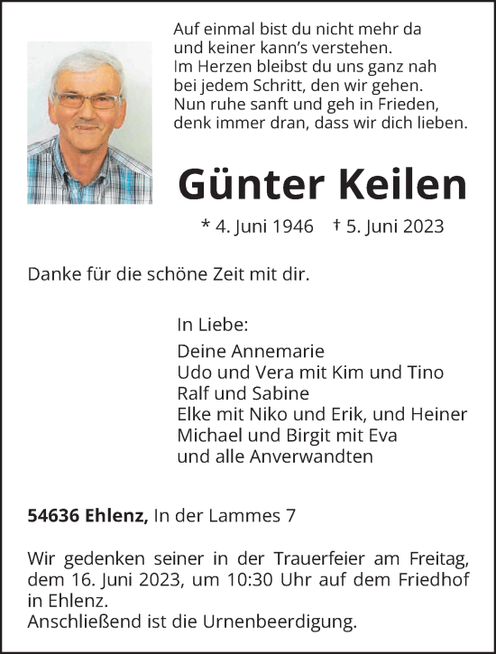 Traueranzeige von Günter Keilen von trierischer_volksfreund