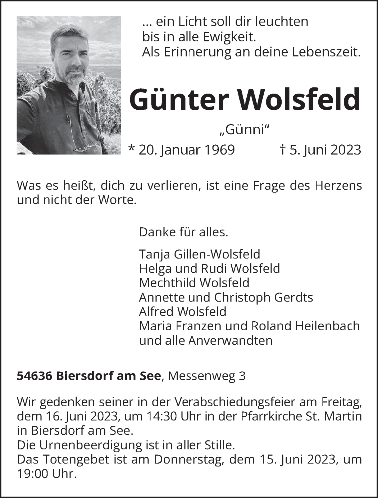  Traueranzeige für Günter Wolsfeld vom 09.06.2023 aus trierischer_volksfreund
