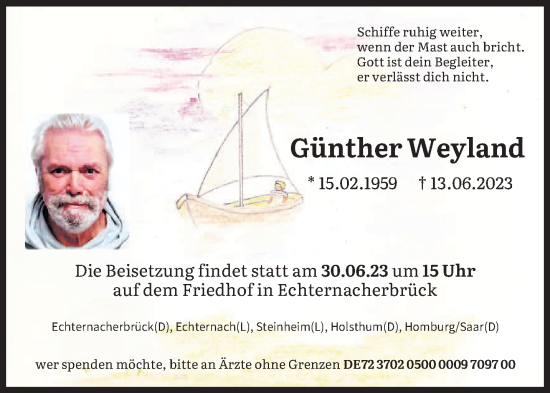 Traueranzeige von Günther Weyland von trierischer_volksfreund