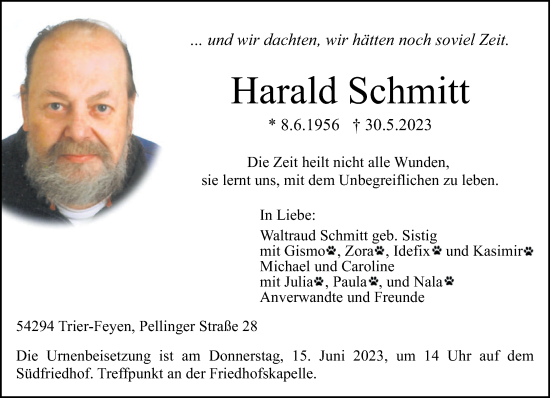Traueranzeige von Harald Schmitt von trierischer_volksfreund