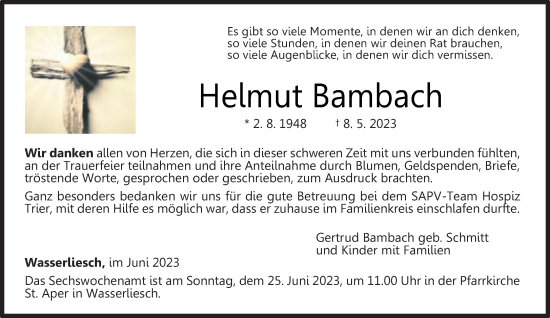 Traueranzeige von Helmut Bambach von trierischer_volksfreund