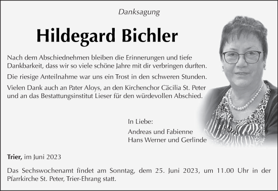 Traueranzeige von Hildegard Bichler von trierischer_volksfreund