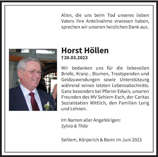 Traueranzeige von Horst Höllen von trierischer_volksfreund