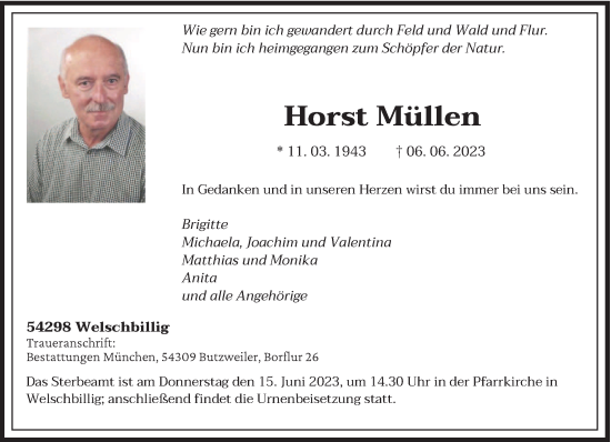 Traueranzeige von Horst Müllen von trierischer_volksfreund