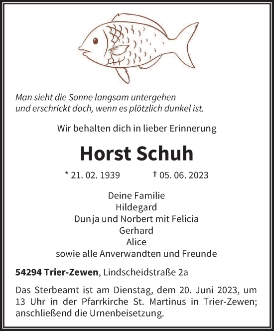 Traueranzeige von Horst Schuh von trierischer_volksfreund