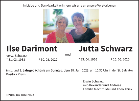 Traueranzeige von Ilse und Jutta Schwarz von trierischer_volksfreund