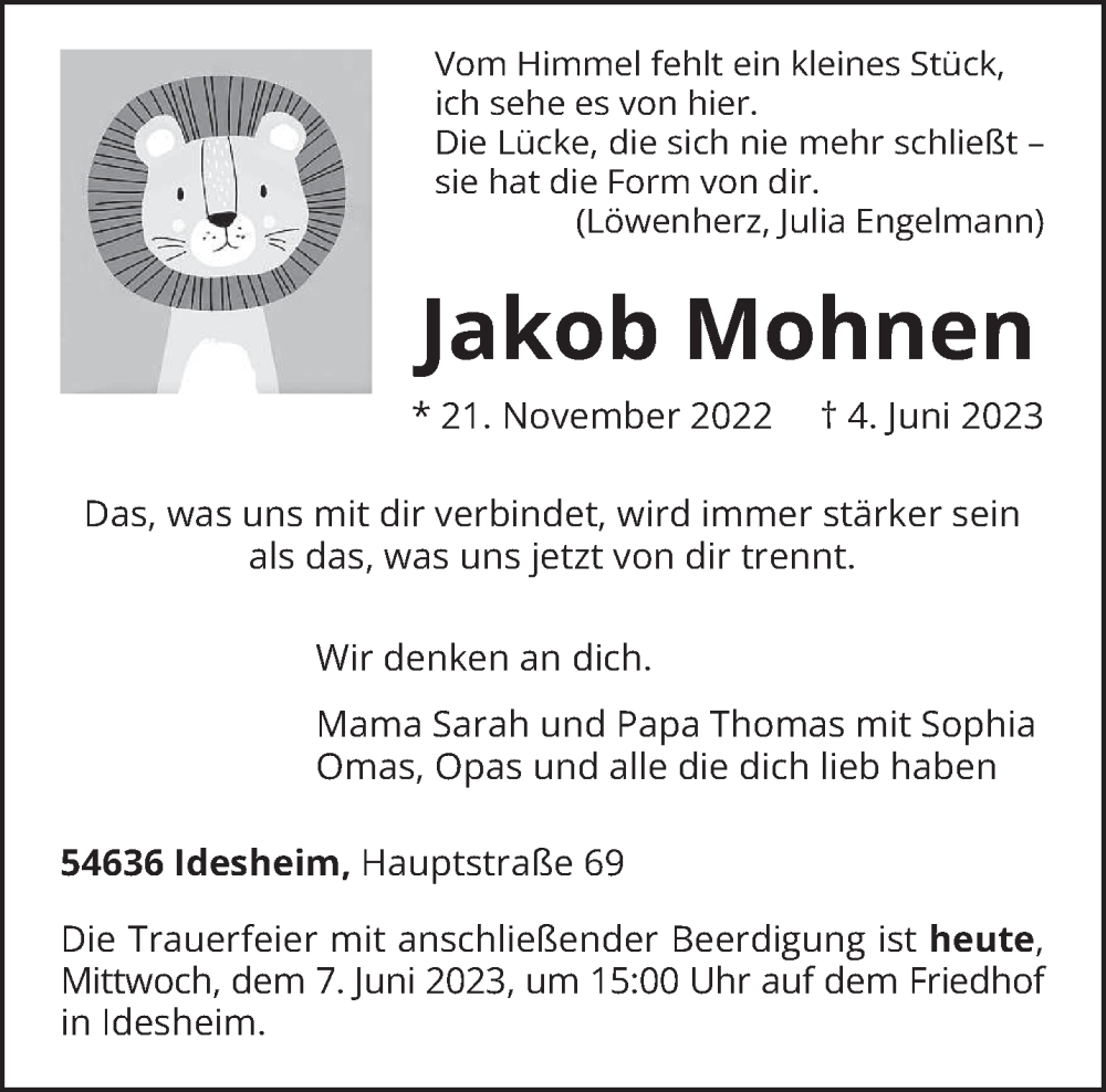  Traueranzeige für Jakob Mohnen vom 07.06.2023 aus trierischer_volksfreund