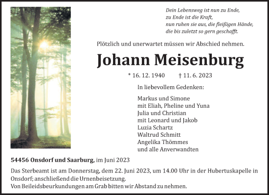Traueranzeige von Johann Meisenburg von trierischer_volksfreund