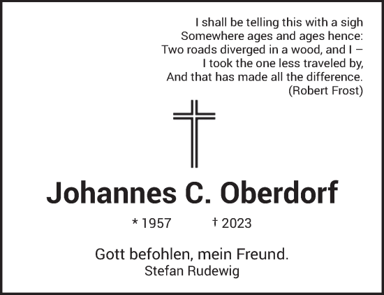Traueranzeige von Johannes C. Oberdorf von trierischer_volksfreund